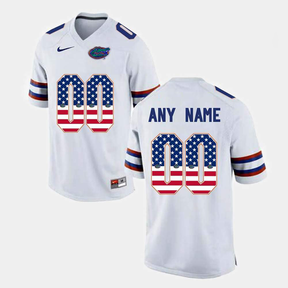 Men's NCAA Florida Gators Customize #00 Stitched Authentic Nike White US Flag Fashion College Football Jersey POB8465LD